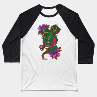 Green Dragon Peony Baseball T-Shirt